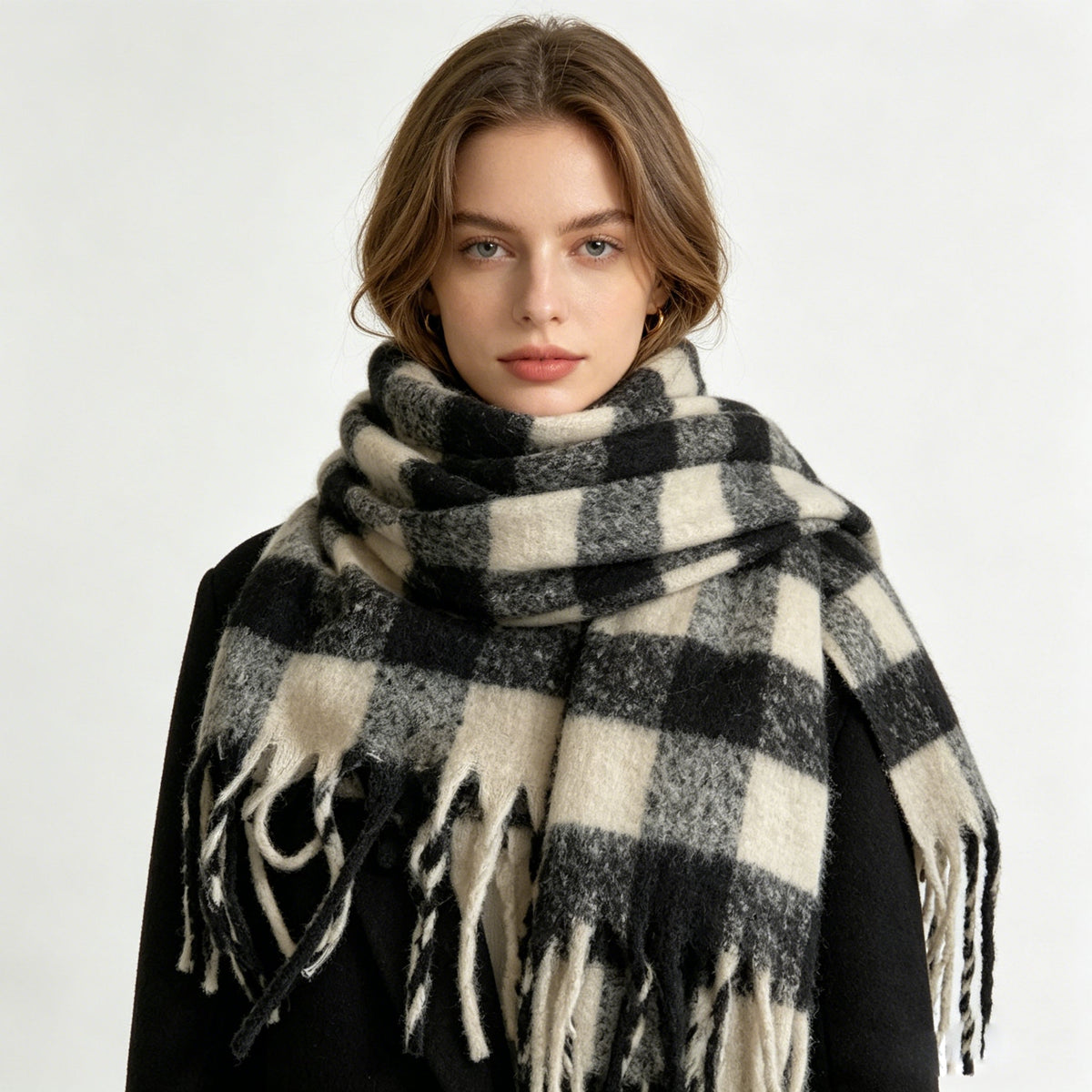 Pearvely | Classic Plaid Tassel Winter Scarf