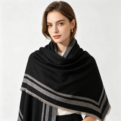 Pearvely | Leopard Accent Jacquard Winter Scarf