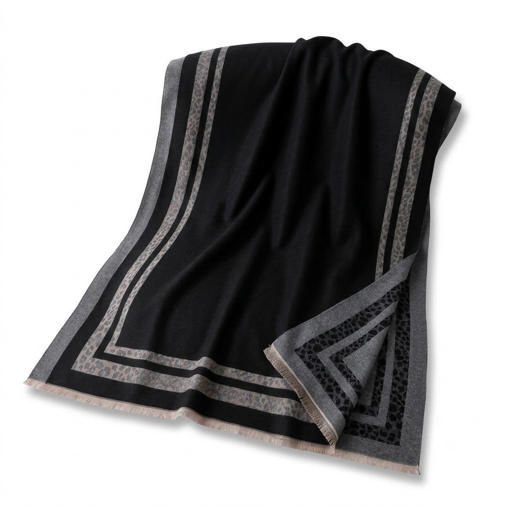 Pearvely | Leopard Accent Jacquard Winter Scarf