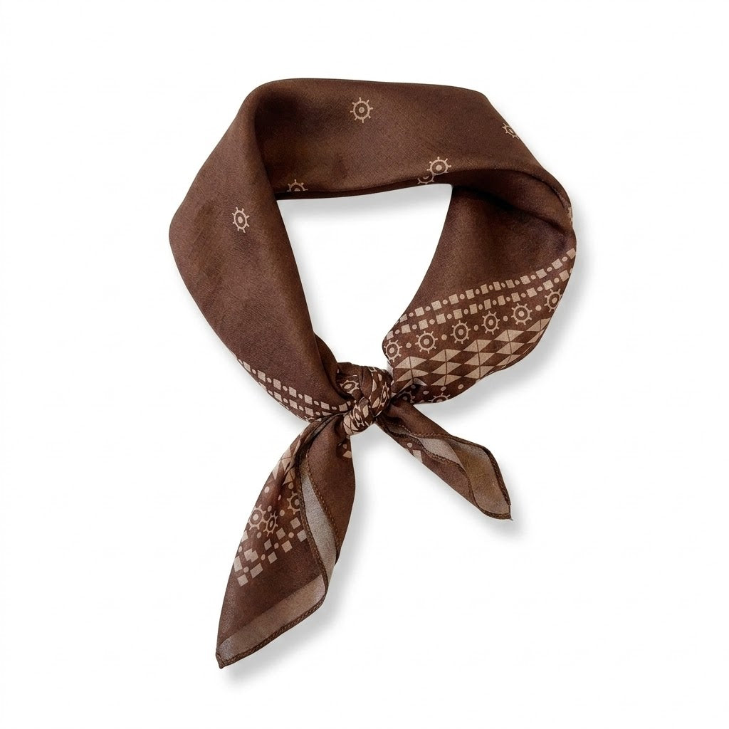 Pearvely | Vintage Geometric Coffee Square Scarf