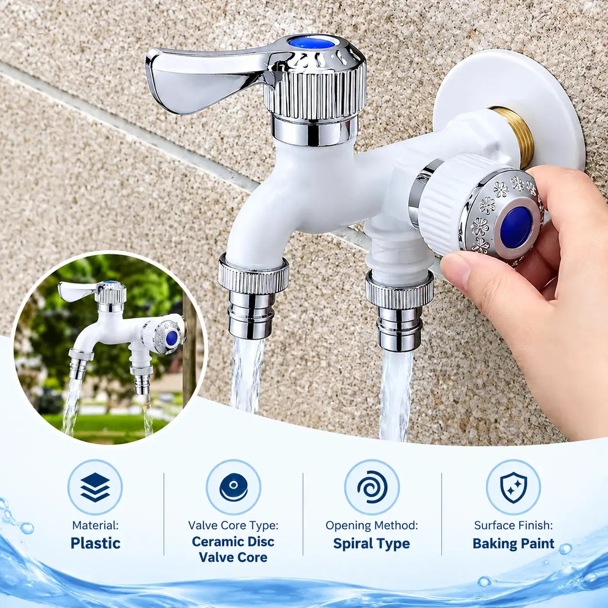 Universal Anti-Freeze Dual Outlet Faucet – 1 In 2 Out Water Tap